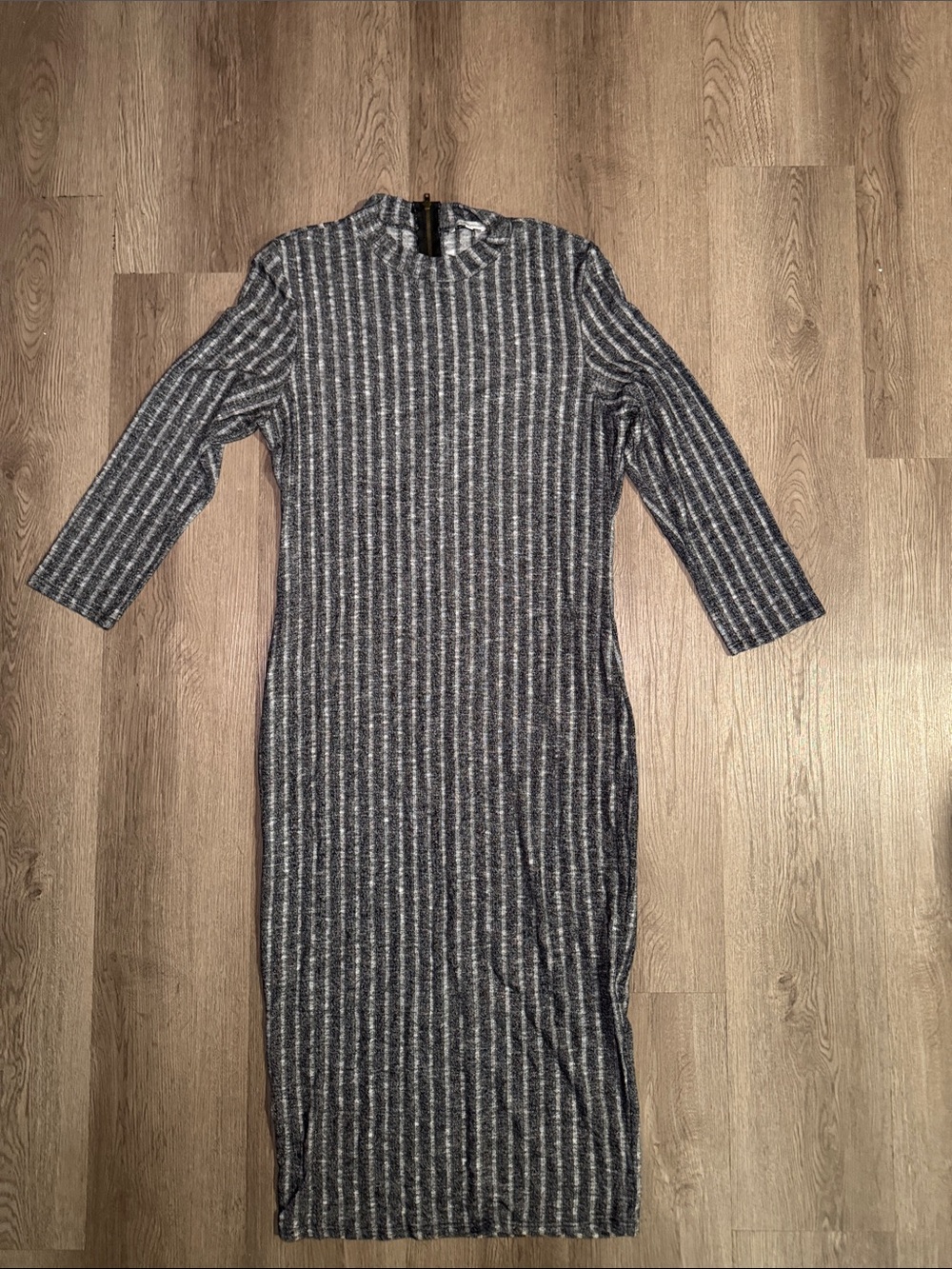 Charlotte Russe Navy and Light Gray Striped Ribbed Midi Dress